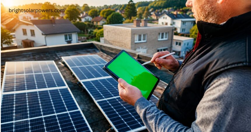 ISSolar Smart Private Limited solar panel inspection with digital tablet.