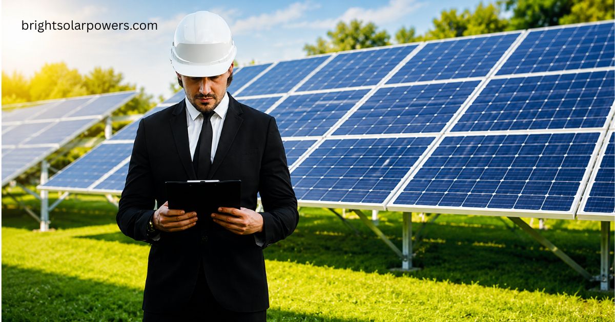 ISSolar Smart Private Limited solar energy expert inspecting solar panels.