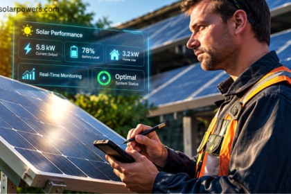 1kW solar panel installation cost with technician monitoring solar system performance.