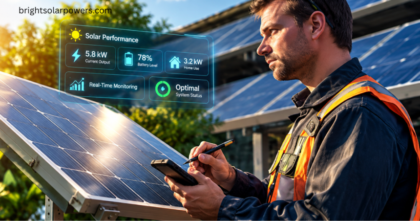 1kW solar panel installation cost with technician monitoring solar system performance.