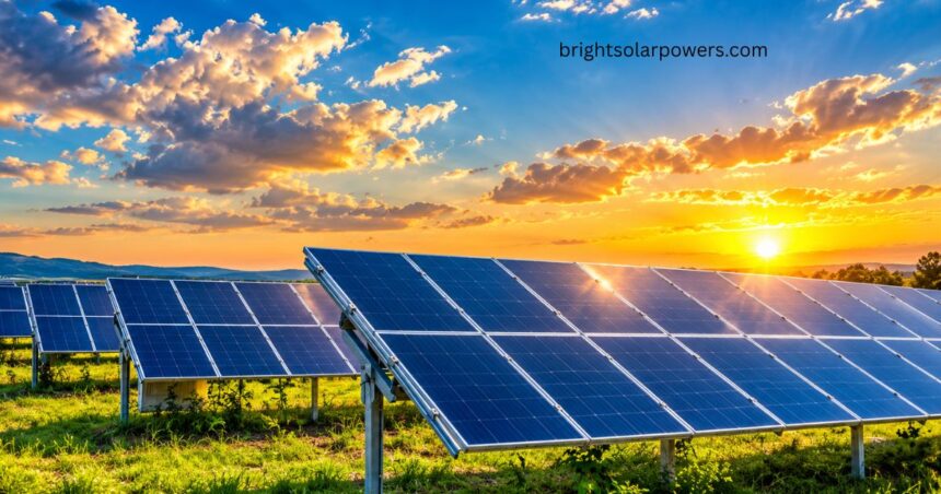 500 watt solar panel system generating clean renewable energy at sunset.