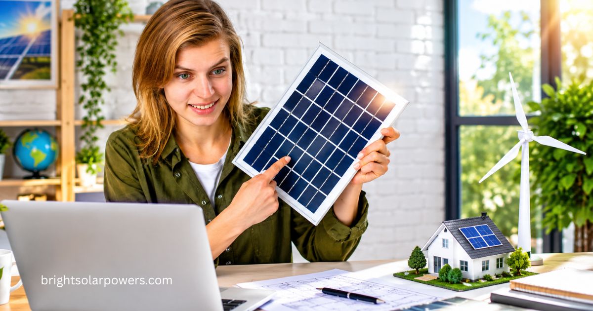 5kW solar system cost with a woman holding a solar panel at home.