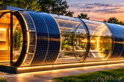 Flexible solar panels integrated into a modern curved eco-friendly home.