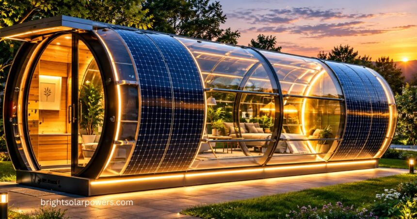 Flexible solar panels integrated into a modern curved eco-friendly home.