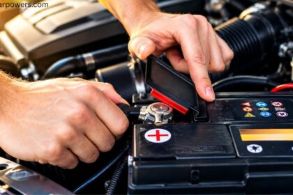 LiFePO4 battery terminal installation and maintenance under a car hood.