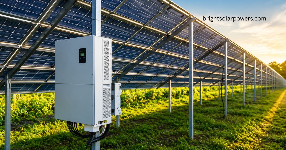 MPPT solar inverter mounted beneath solar panels, maximizing energy output and improving solar power system efficiency.