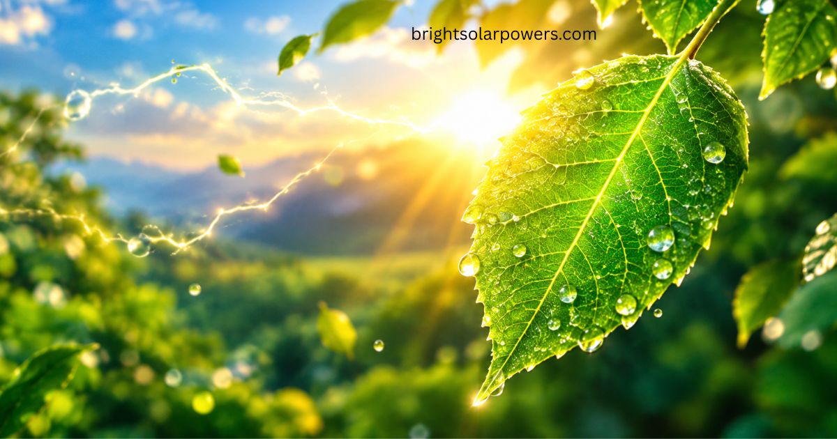 Pure energy concept with green leaf, sunlight, and clean natural power imagery.