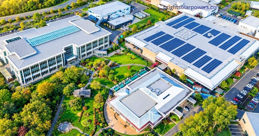 Solar companies in Hyderabad installing rooftop solar panels on commercial buildings.