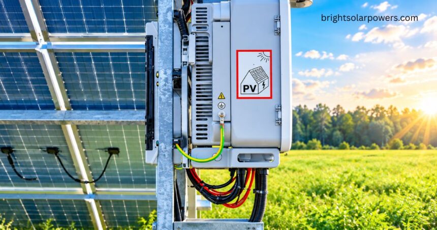 Solar grid tie inverter connected to photovoltaic panels for power generation.