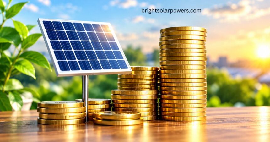 Solar panel with gold coins illustrating solar panel GST rate.