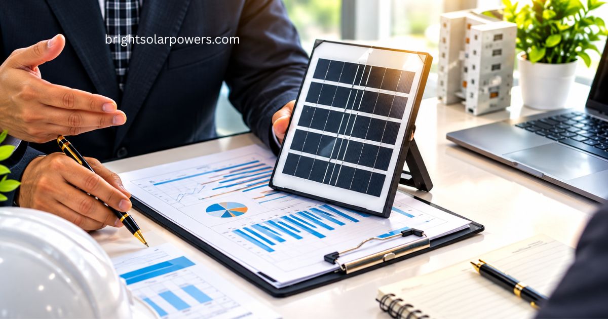  Solar plant installation cost planning with solar panel and energy charts.