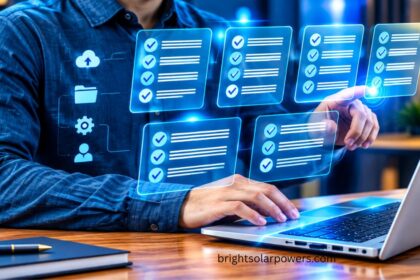 Test data management with digital data workflow and checklist on laptop.