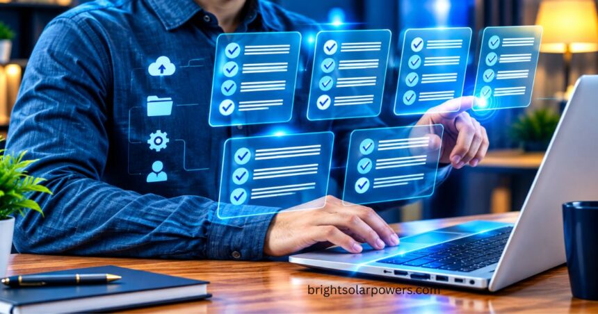 Test data management with digital data workflow and checklist on laptop.